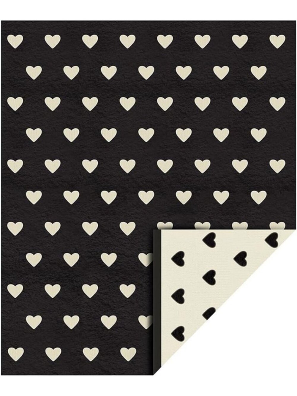 Cozy Reversible Throw Blanket for Couch, 50"x60", Black/Ivory Heart Design